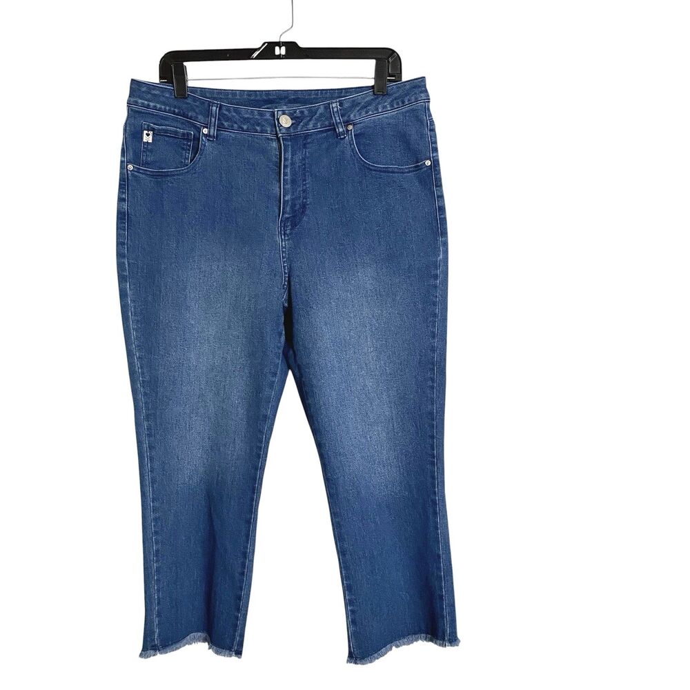 Belle Kim Gravel Crop Denim Jeans Womens 12 T High Rise Stretch Raw Hems